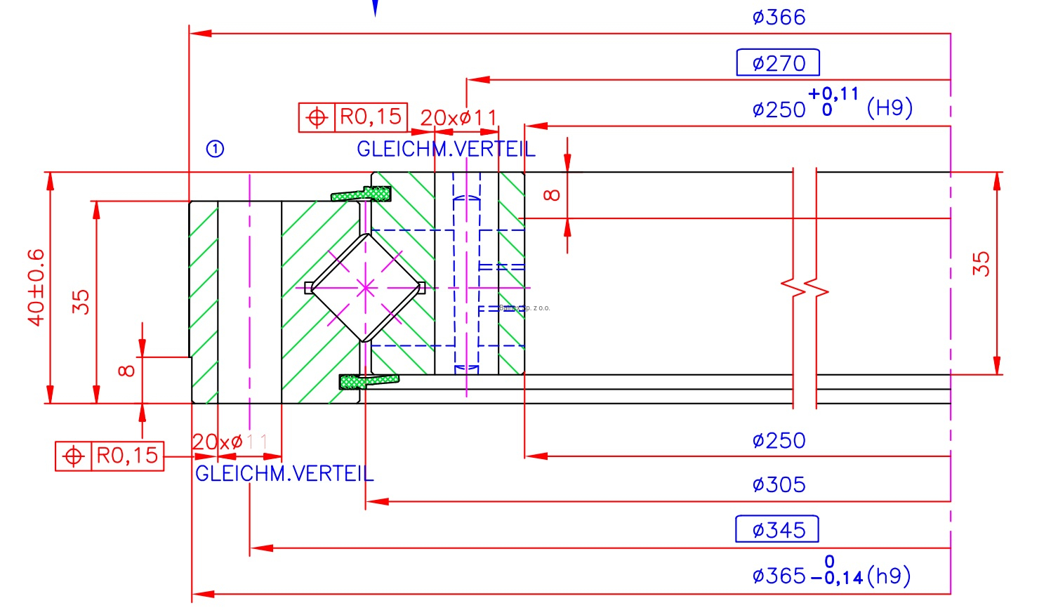 9O-1Z14-0305-0218; Łożysko o średnicy zewnętrznej 366 mm