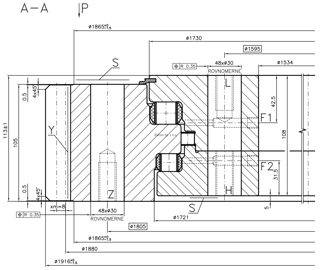 9E-3R20-1700-1579; Łożysko o średnicy zewnętrznej 1916 mm