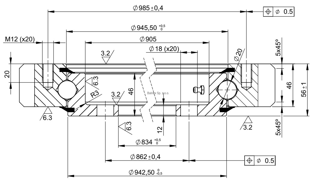 E.1050.20.00.C; Łożysko o średnicy zewnętrznej 1046,4 mm