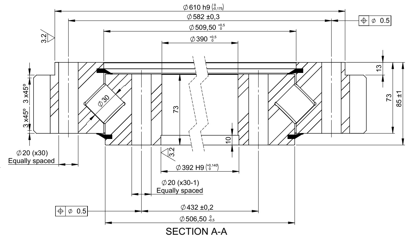E.654.30.11.D.1-R; Łożysko o średnicy zewnętrznej 654 mm