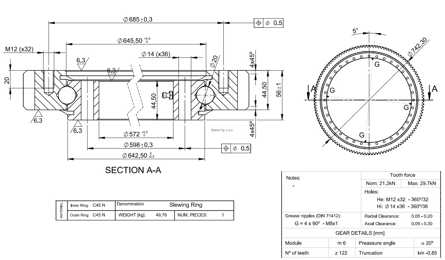 E.750.20.00.B; Łożysko o średnicy zewnętrznej 742,3 mm