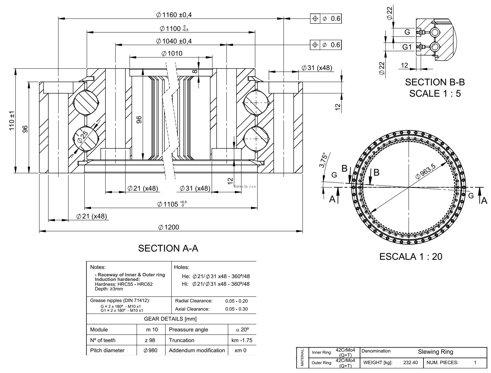 I.1200.2.25.20.D.6; Łożysko o średnicy zewnętrznej 1200 mm