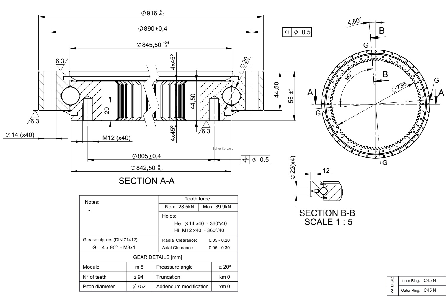 I.916.20.00.B; Łożysko o średnicy zewnętrznej 916 mm