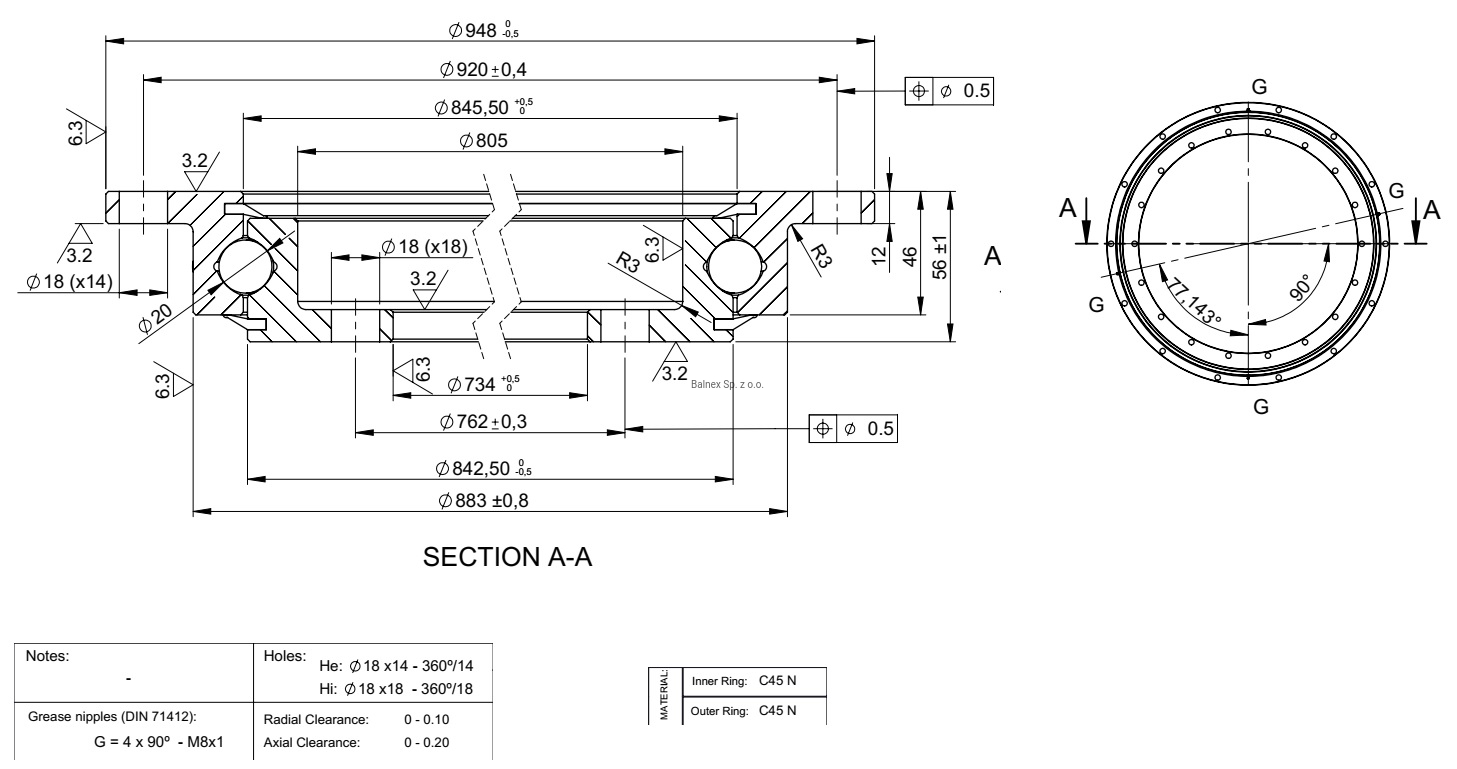 SD.950.20.00.C; Łożysko o średnicy zewnętrznej 948mm