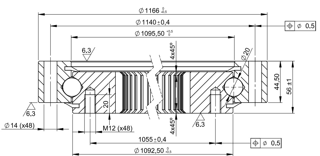 I.1166.20.00.B; Łożysko o średnicy zewnętrznej 1166 mm
